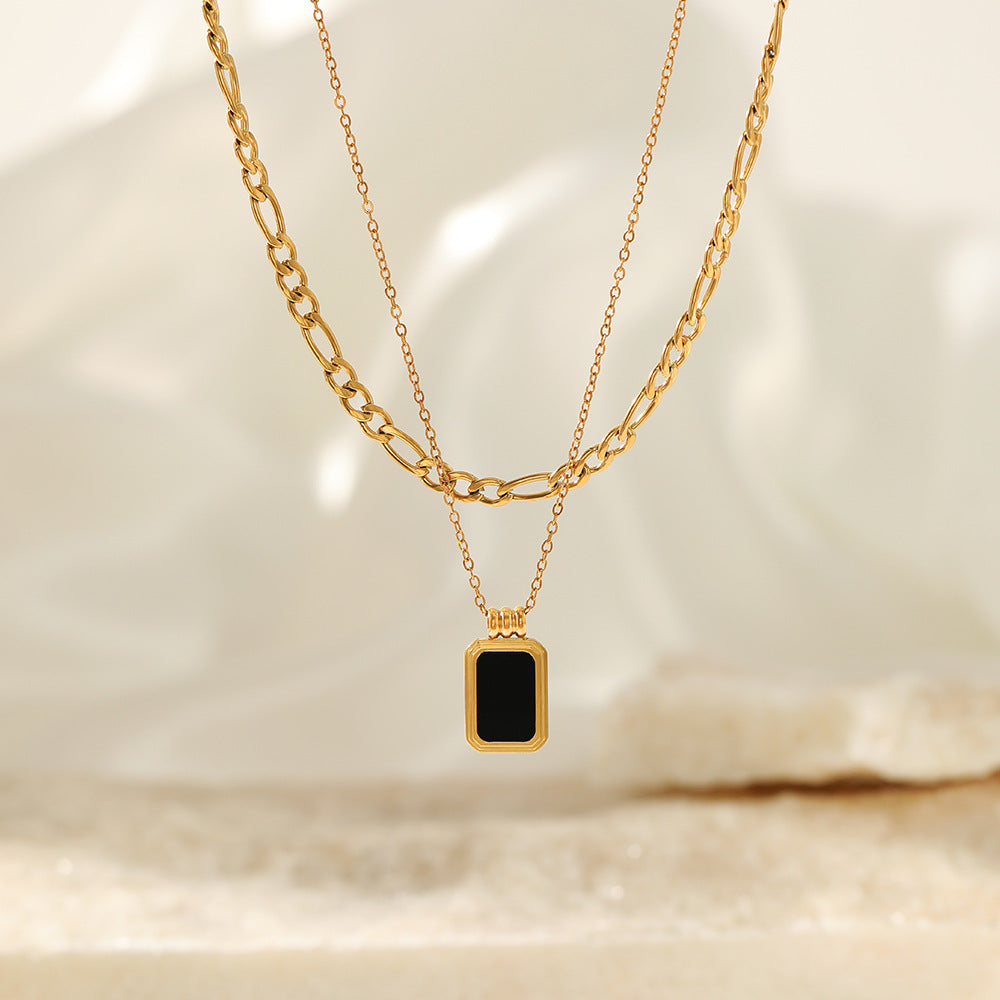 Wholesale double layer square stainless steel necklace Cuban chain